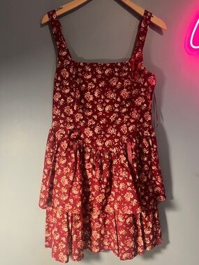 Francesca's Burgundy Floral Sundress with Cream Roses